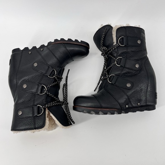Womens Sorel NL2703 Joan of Arctic Wedge Mid Shearling Lace Up Boots Size 5 Moto - Picture 6 of 11